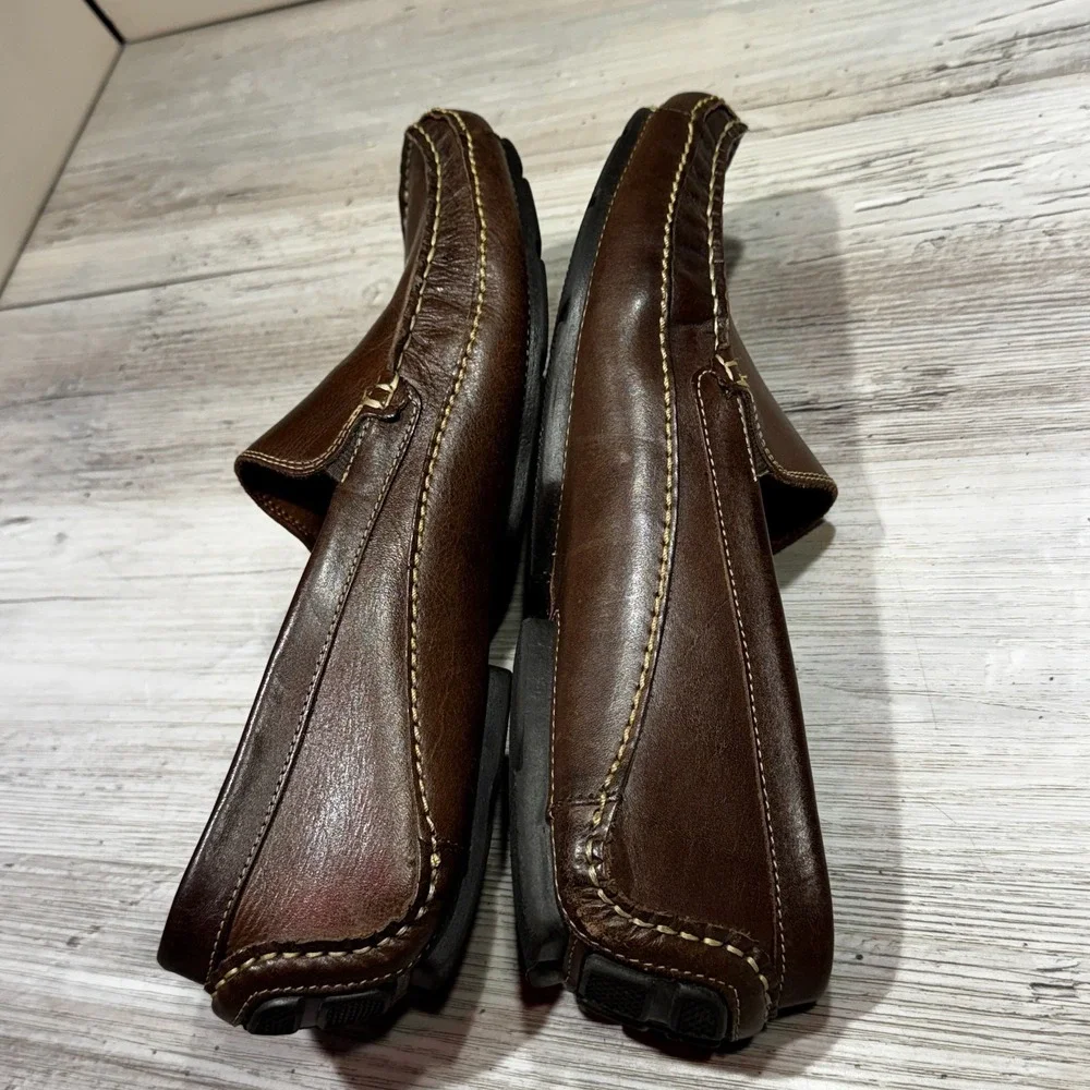 Clark's Driving Loafers Men 10.5 Brown Slip On Leather Loafers Stitching England